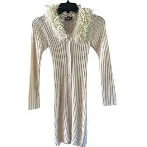 Smooches Juniors Long Cárdigan With Faux Fur Collar Cream Size small